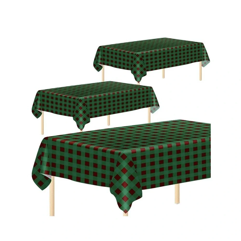 3-Pack Plastic Tablecloth Tablecover  Plaid Red and Black Party 54x108